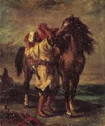 Eugene Delacroix Moroccan in the Sattein of its horse oil
